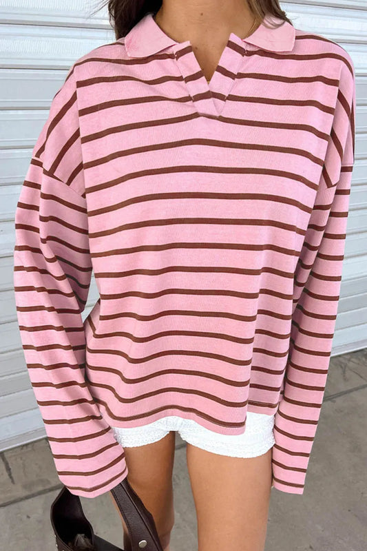 ~PREORDER~ Sweet On Stripes Pink & Brown Collared Top ~PREORDER~