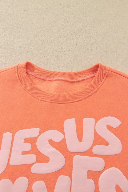 Loved Beyond Measure Sweatshirt | Jesus Loves You Puffy Letter Graphic Crewneck