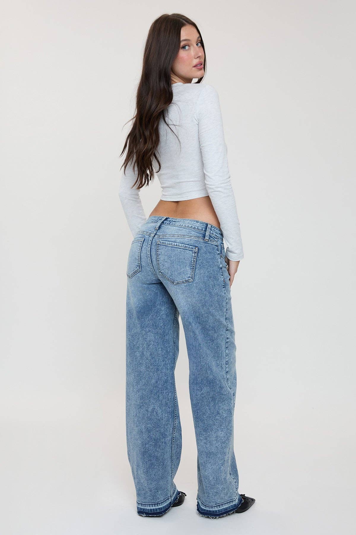 Brittany Release Hem Straight Jeans | YMI Low Rise Wide Straight Denim