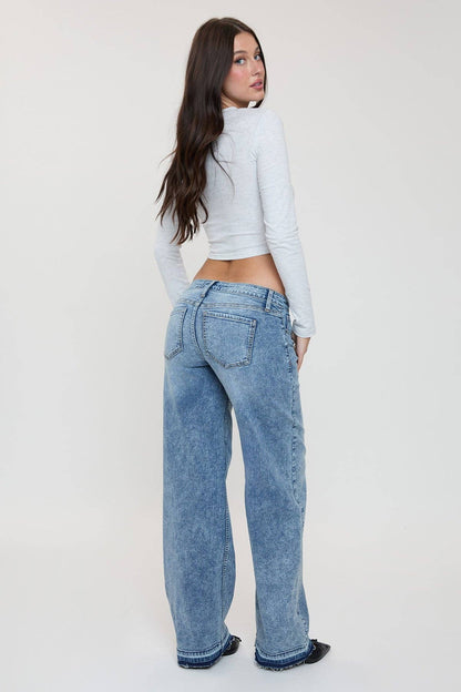 Brittany Release Hem Straight Jeans | YMI Low Rise Wide Straight Denim