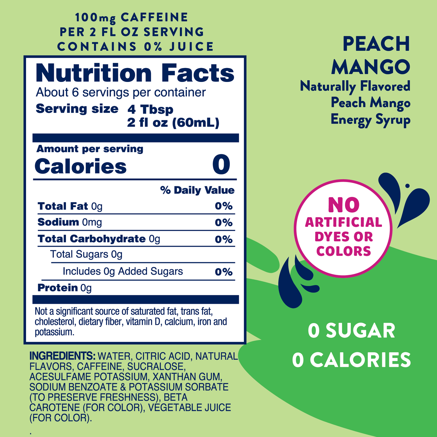 Jordan’s Skinny Mixes Peach Mango Energy Syrup – Zero Sugar Caffeine Drink Mix