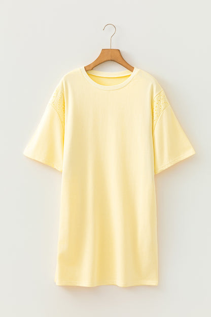 ~PREORDER ~ Yellow Cream Eyelet Lace Sleeve T Shirt Dress ~PREORDER ~