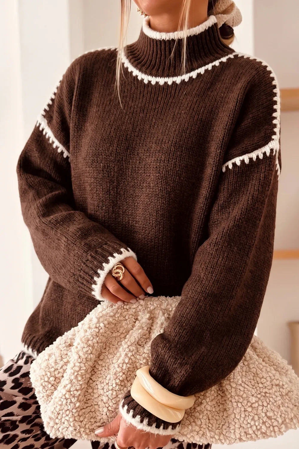~PREORDER~ Fireside Contrast Stitch Mock Neck Sweater ~PREORDER~