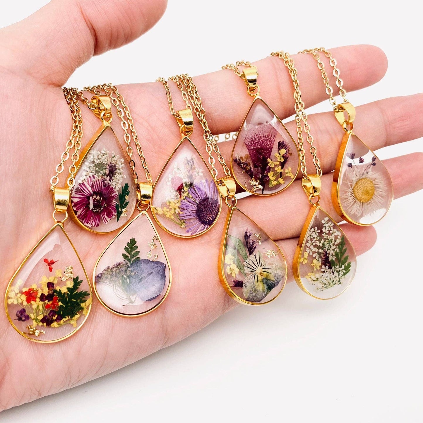 Genuine Pressed Dried Flower Floral Charm Necklace - PDF