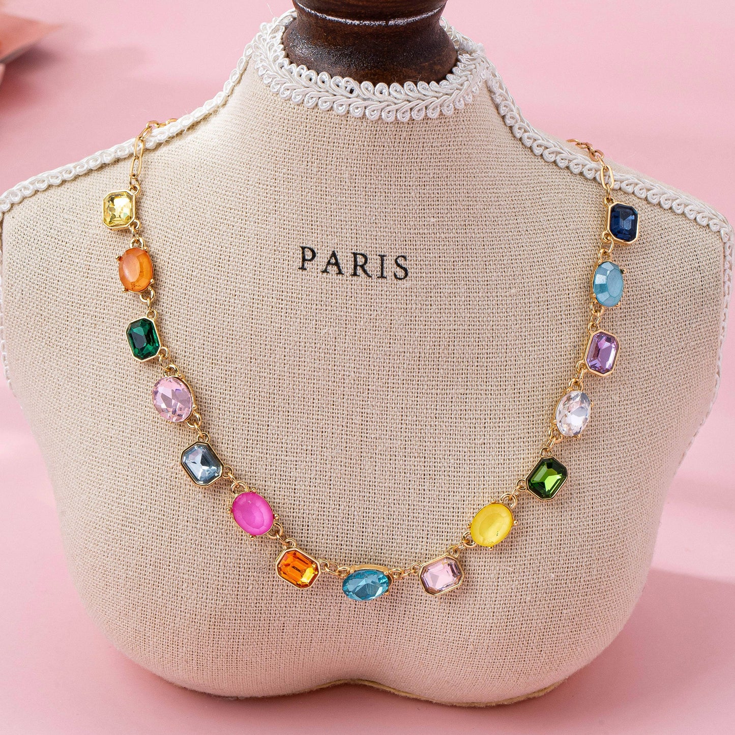 Color Pop Gemstone Paperclip Necklace | Gold Plated Statement Necklace