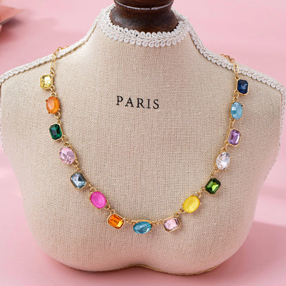 Color Pop Gemstone Paperclip Necklace | Gold Plated Statement Necklace