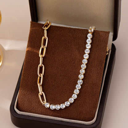 Spark Link Necklace | Gold Rhinestone & Link Chain Statement Necklace