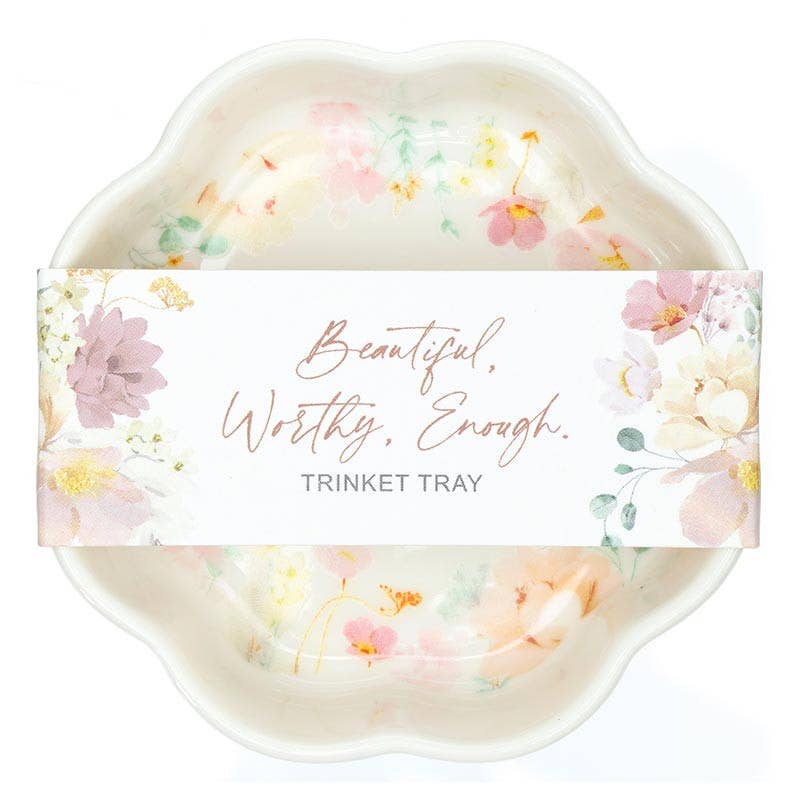 You Are Worthy Ceramic Trinket Tray | Floral Faith Jewelry Dish