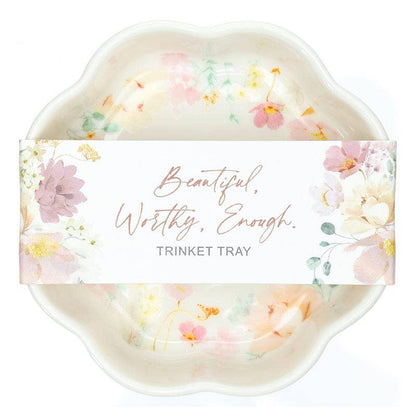 You Are Worthy Ceramic Trinket Tray | Floral Faith Jewelry Dish