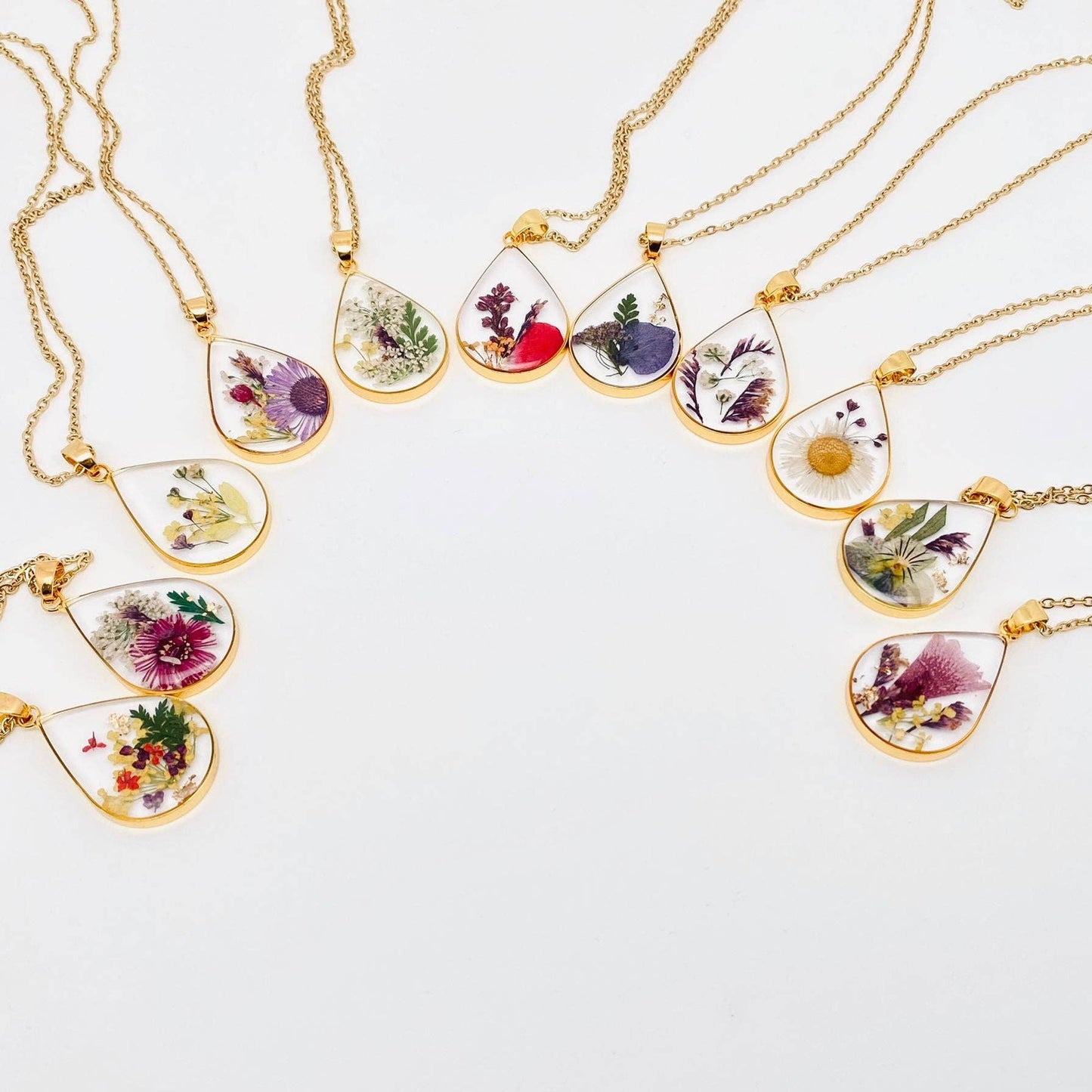 Genuine Pressed Dried Flower Floral Charm Necklace - PDF