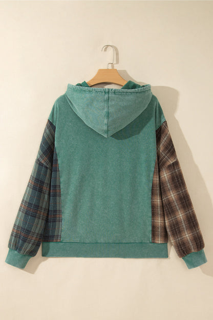 Evergreen Plaid Pocket Hoodie | Smoke Green Colorblock Pullover