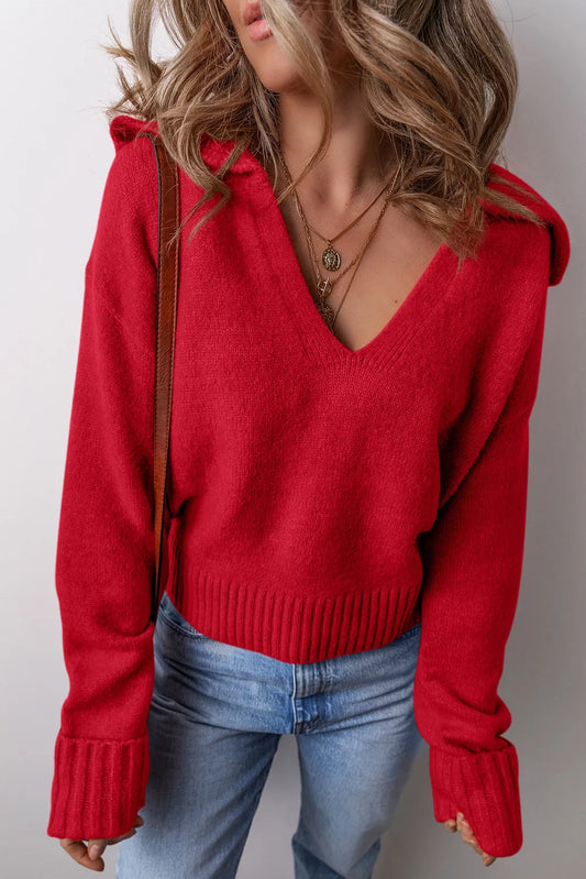 ~PREORDER~ Red Hot Collared V-Neck Ribbed Sweater ~PREORDER~