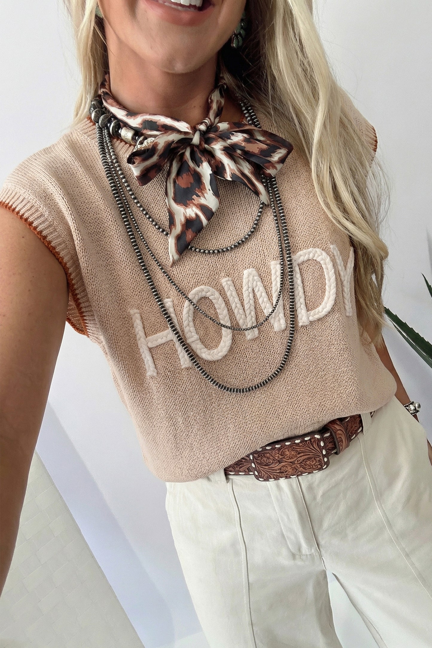 ~PREORDER ~ Parchment Contrast Trim HOWDY Knit Sweater Top ~PREORDER ~