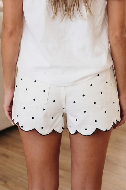 ~PREORDER~ White Polka Dot Embroidered Scallop Hem Shorts ~PREORDER~
