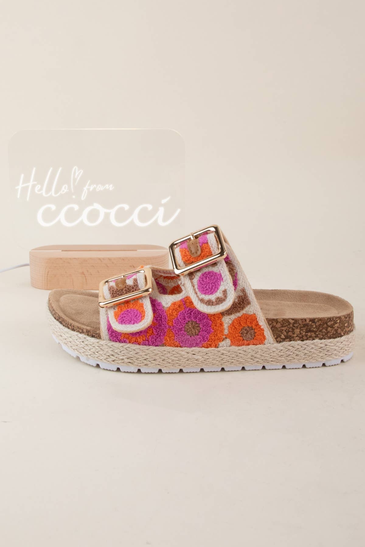 ALASIA FLOWER CROCHET DOUBLE STRAP PLATFORM SANDAL