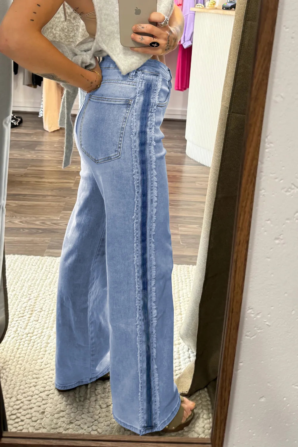 ~PREORDER~ Side Hustle Frayed Panel Wide Leg Jeans ~PREORDER~