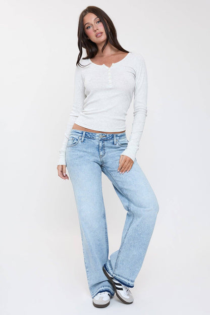 Brittany Release Hem Straight Jeans | YMI Low Rise Wide Straight Denim