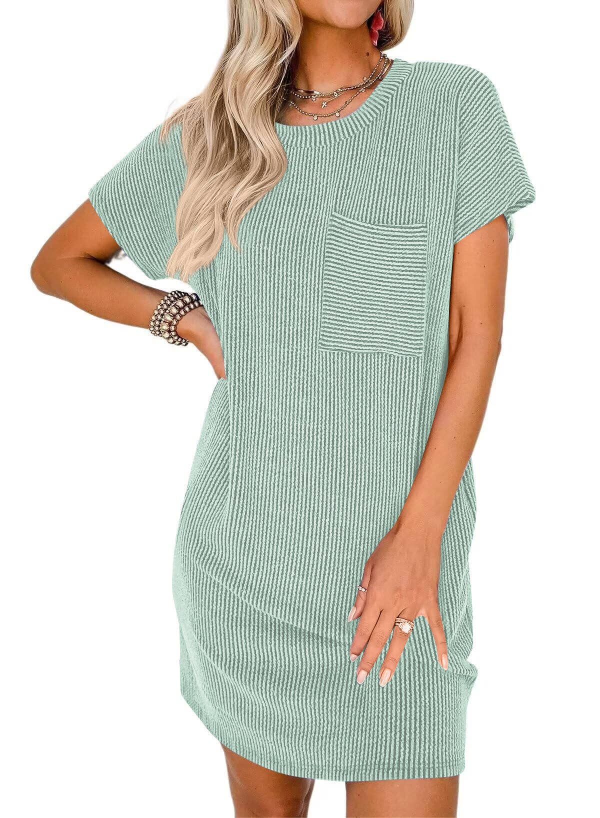 Summer Casual T-shirt Short-sleeved Dress (With Pockets)