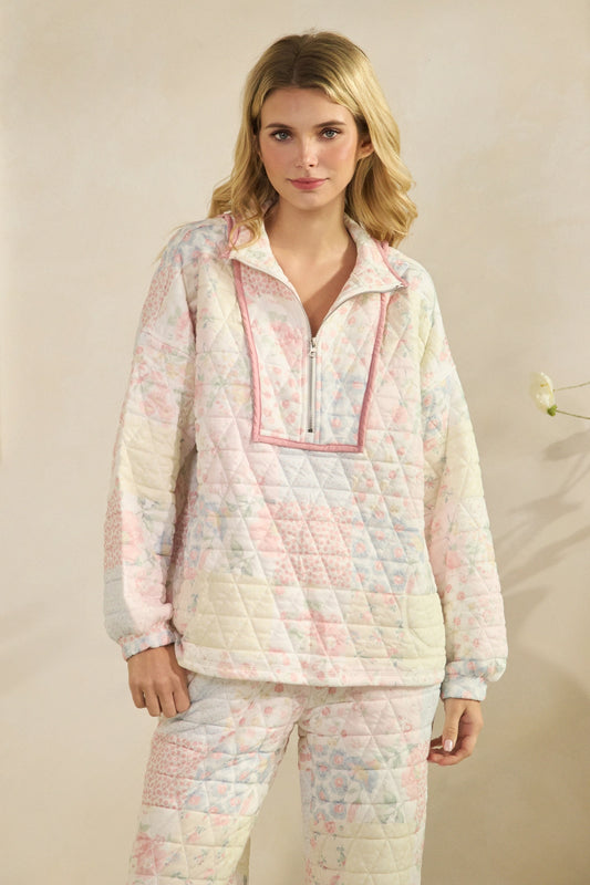 Blushing Petals Quilted Quarter Zip 🌸