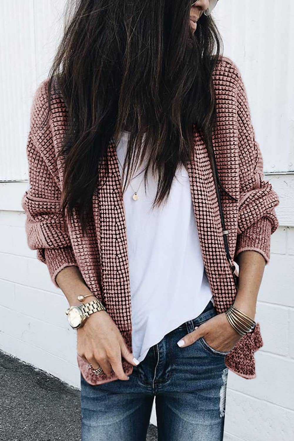 Peach Blossom Plaid Contrast Trim Open Front Cardigan-PACK