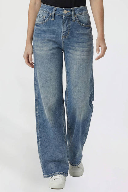 Kayla High Rise Wide Leg Jeans | YMI Premium Stretch Light Wash Denim
