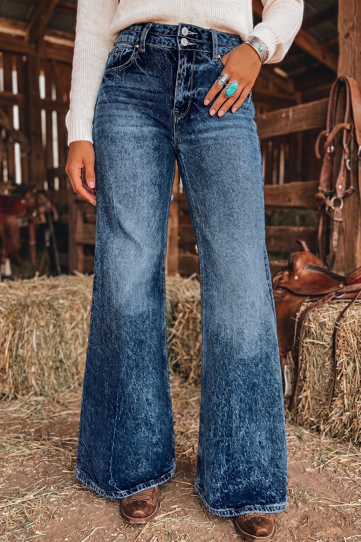 ~PREORDER~ Acid Wash Pocket Detail Flare Jeans ~PREORDER~