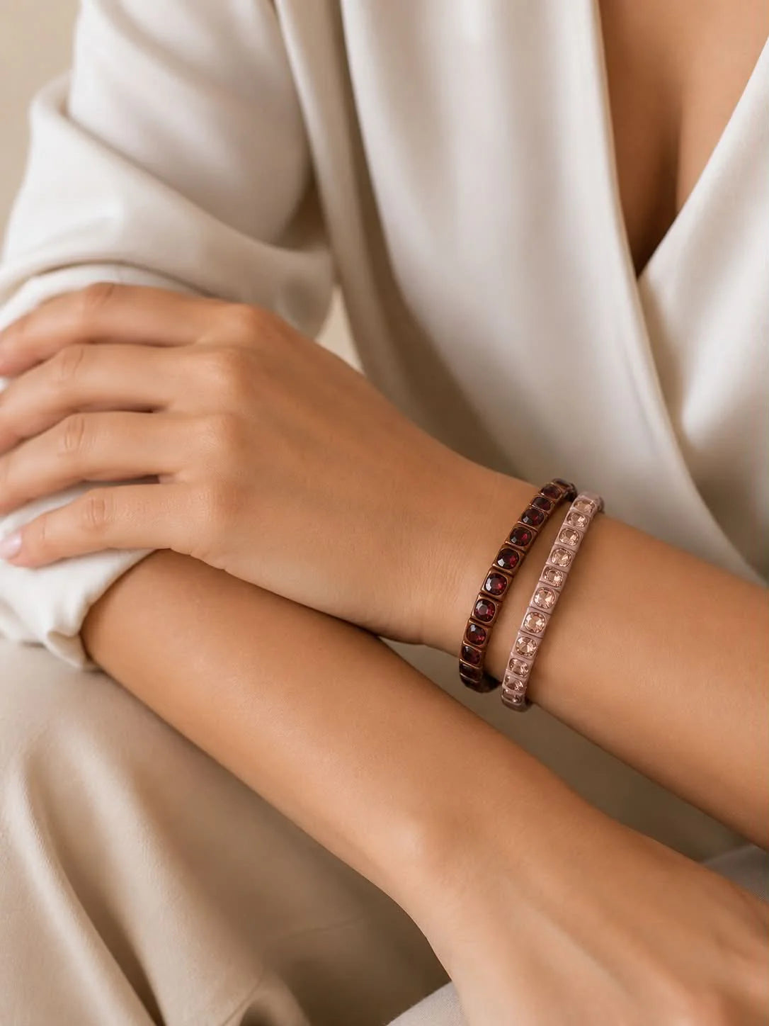 Chocolate Allure Bracelet | Light Neutral Pink Adjustable Stone Bracelet