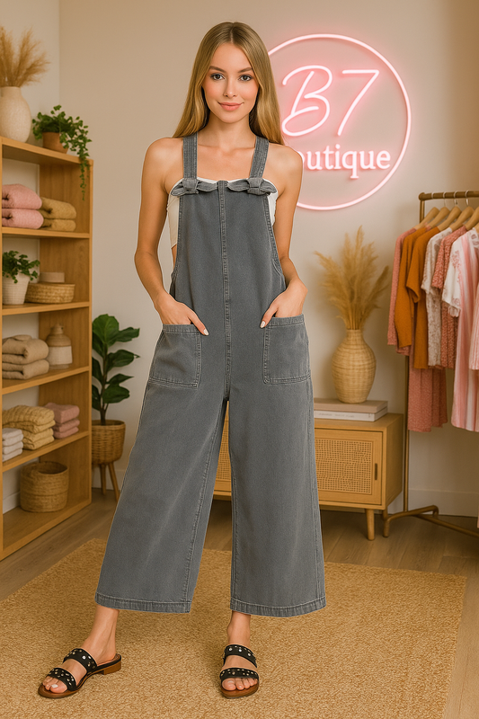 Washed Knot Strap Jumpsuit with Pockets – Zenana Wide Leg Overalls