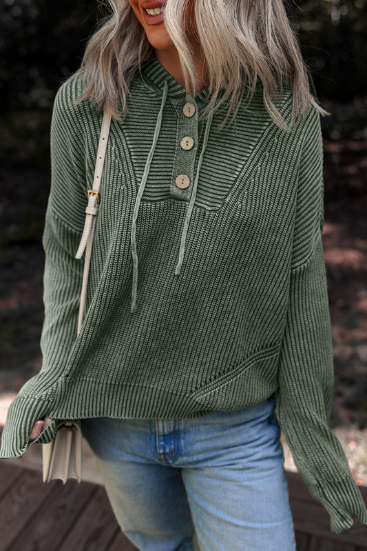 Misty Morning Hooded Sweater | Mineral Wash Cotton Knit Pullover
