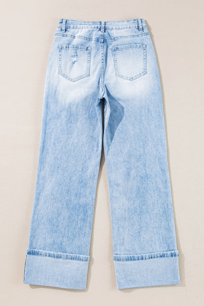90s Vintage Light Wash Distressed Straight Leg Jeans