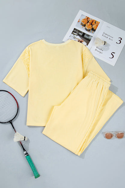 ~PREORDER ~ Yellow Cream Lace Patchwork Two Piece Pant Set ~PREORDER ~