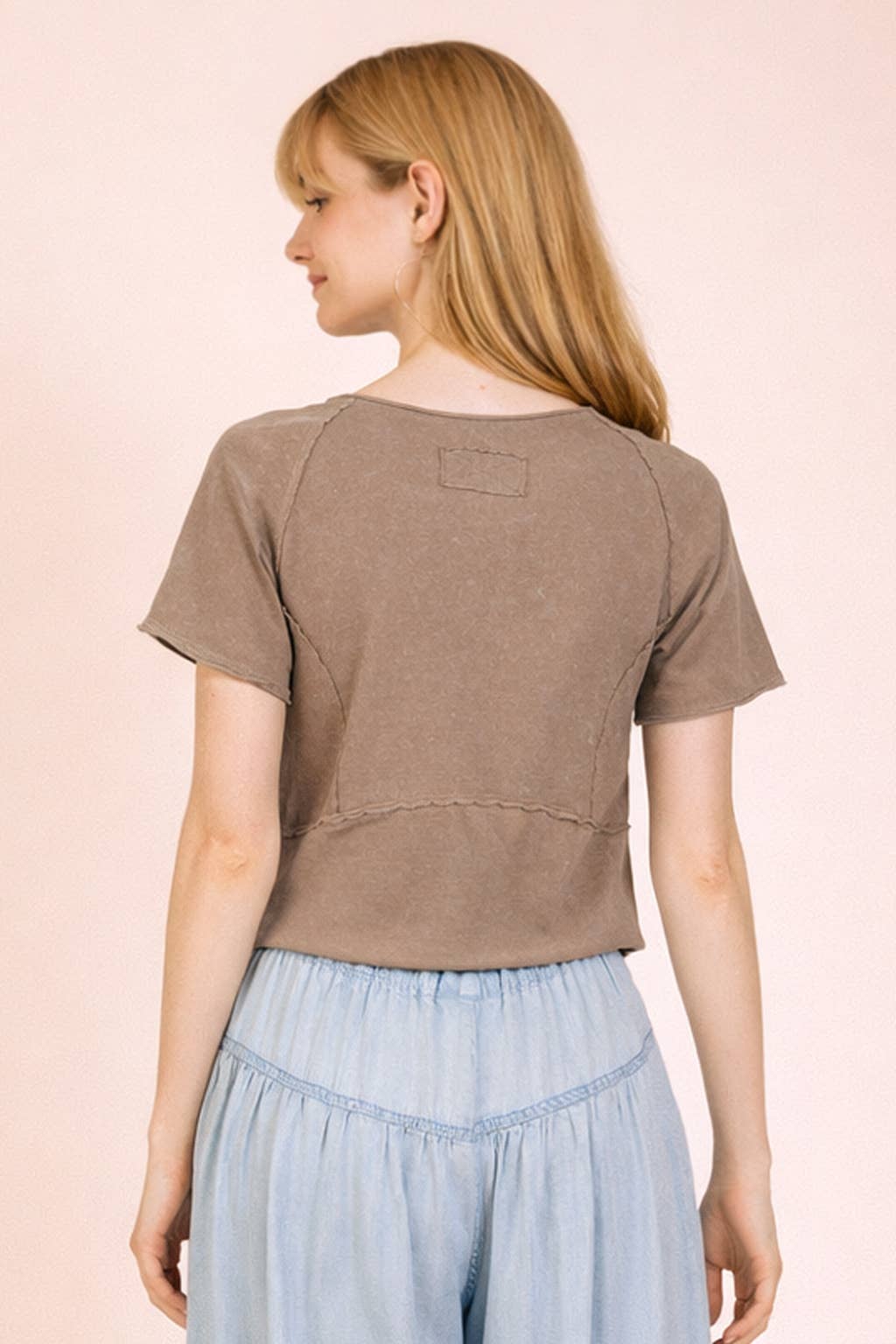 Mineral Washed Fitted Crop Top | Raw Edge Short Sleeve Tee