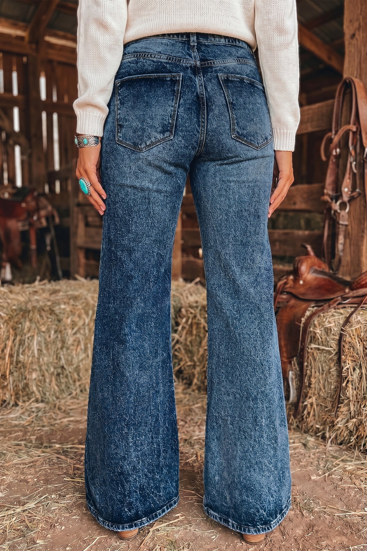 ~PREORDER~ Acid Wash Pocket Detail Flare Jeans ~PREORDER~