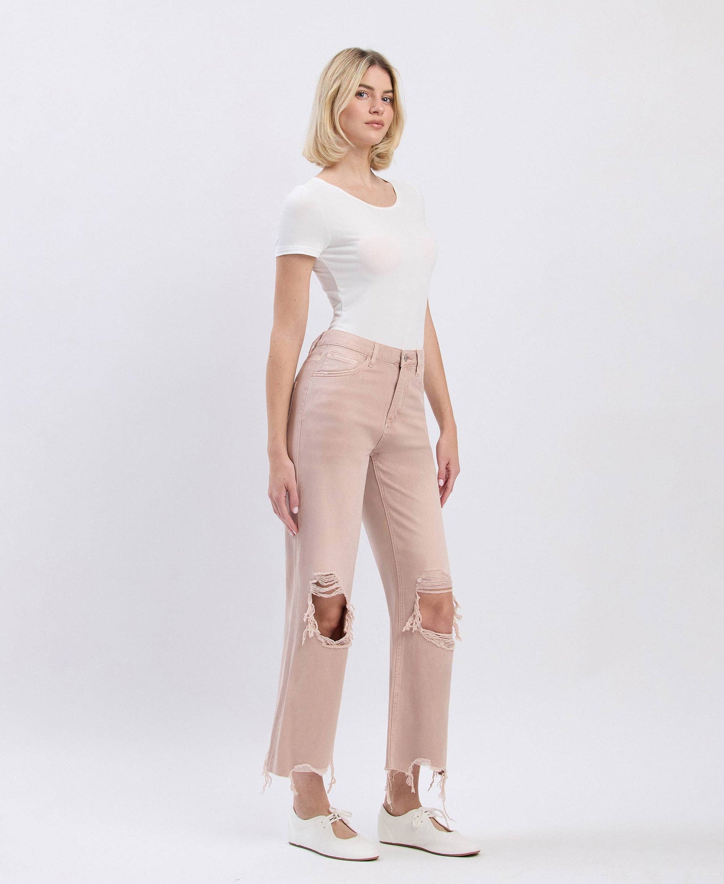 90s Revival Super High Rise Crop Flare Jeans – Distressed Raw Hem Vintage Denim Vervet