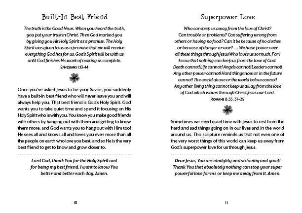 “Quiet-Time Devotions for Girls book cover – JoAnne Simmons”

“Inside page sample showing daily devotional layout with scripture and reflection”

“Side view of paperback devotional with 180 devotions for girls age 8-12”