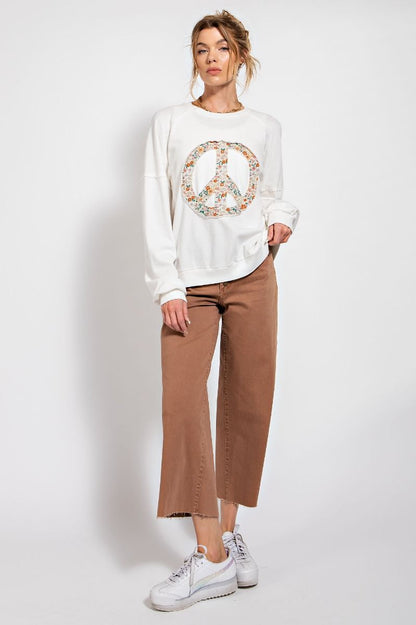 Easel button front stretch twill bell bottom pants