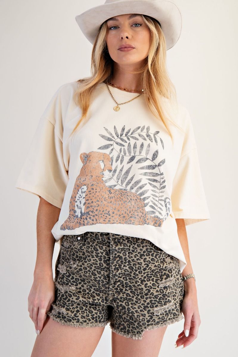 Cheetah Print Distressed Shorts By Easel