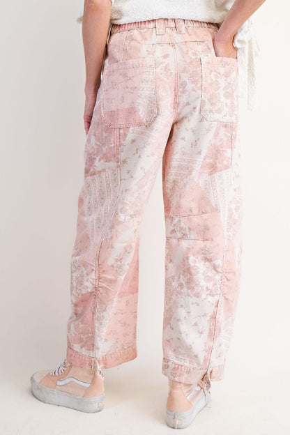 Easel Patchwork Printed Barrel Pants – High Rise Vintage Floral Wide Leg Trousers
