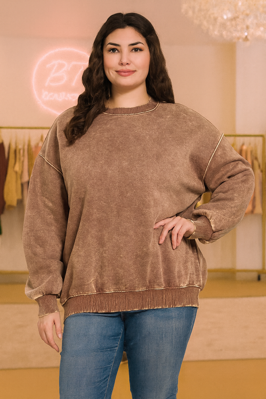 Plus Acid Washed Fleece Oversized Pullover by Zenana – Cozy Casual Sweatshirt