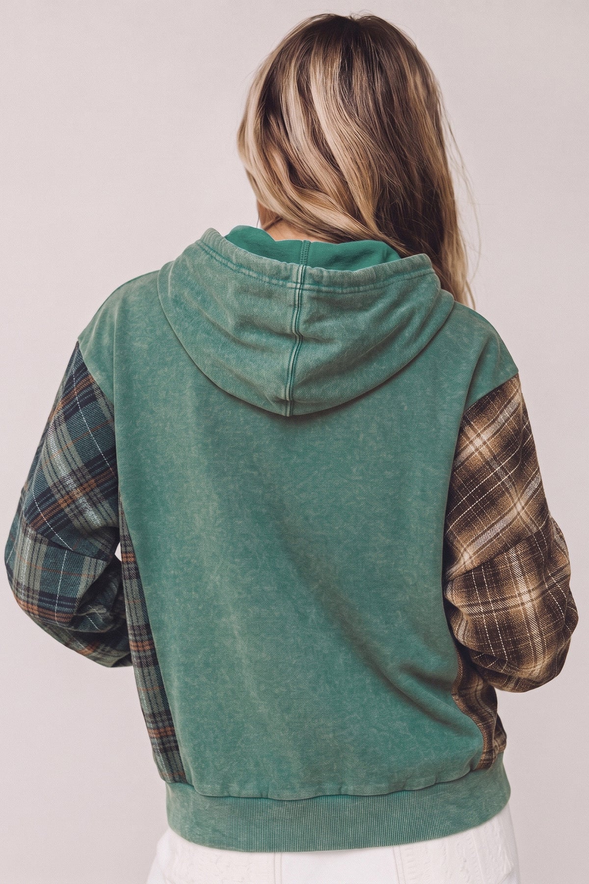 Evergreen Plaid Pocket Hoodie | Smoke Green Colorblock Pullover
