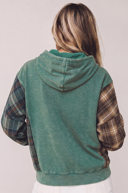 Evergreen Plaid Pocket Hoodie | Smoke Green Colorblock Pullover