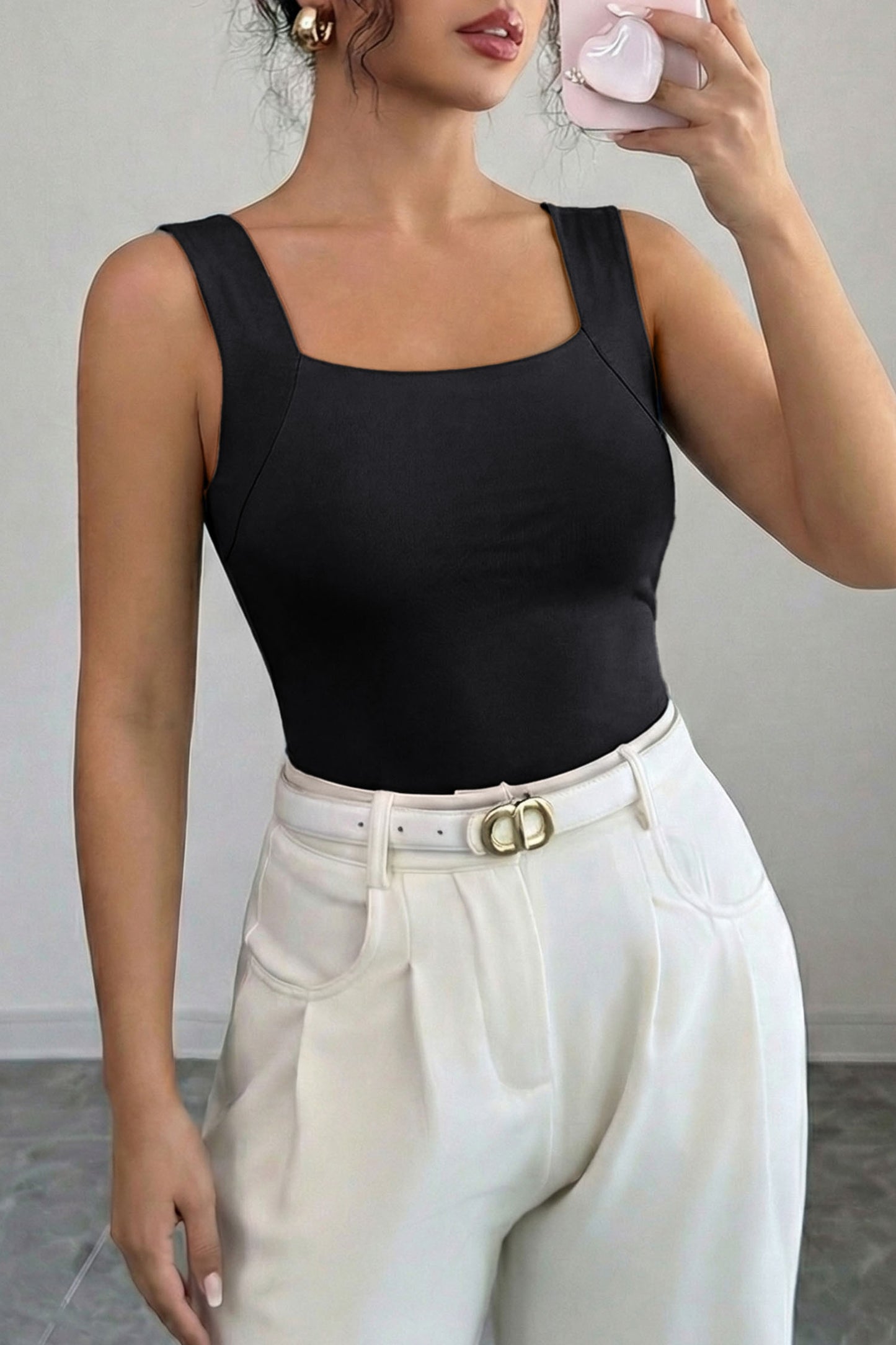 ~PREORDER ~ Solid Color Wide Strap Splicing Athleisure Tank Top ~PREORDER ~