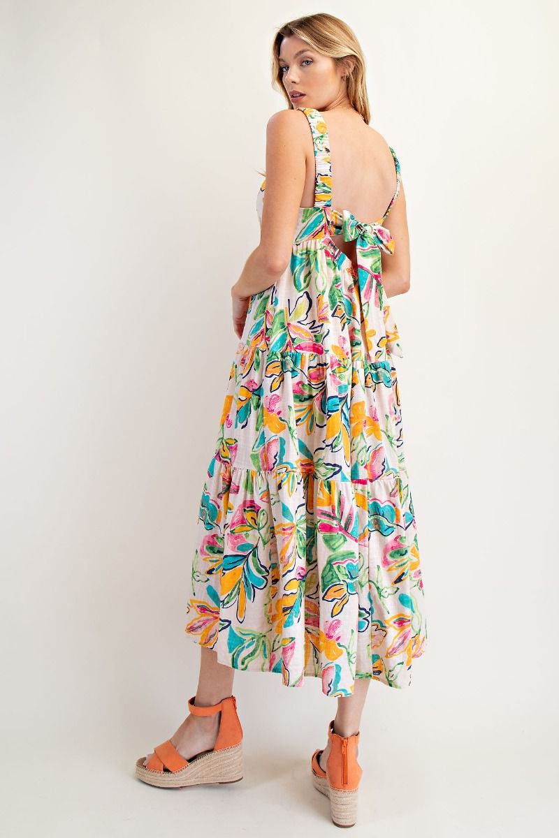 Boho-inspired flowy maxi dress with adjustable straps