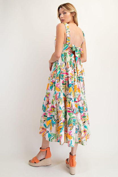 Boho-inspired flowy maxi dress with adjustable straps