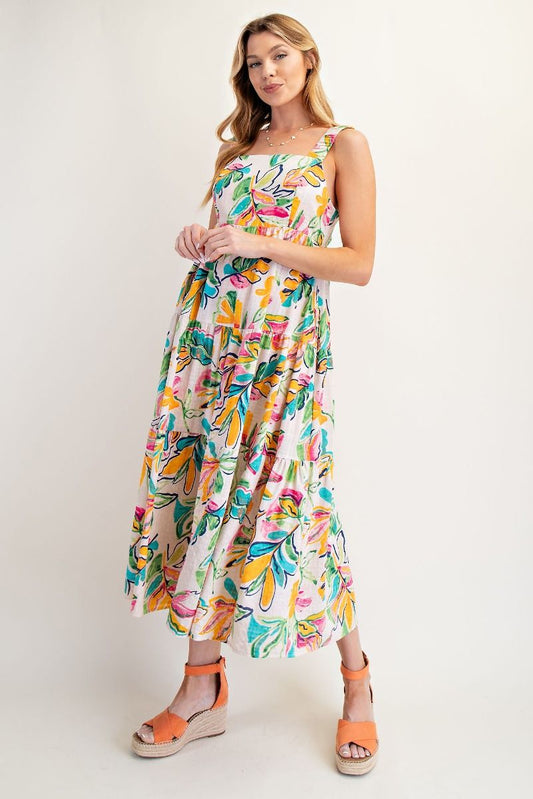 Boho-inspired flowy maxi dress with adjustable straps