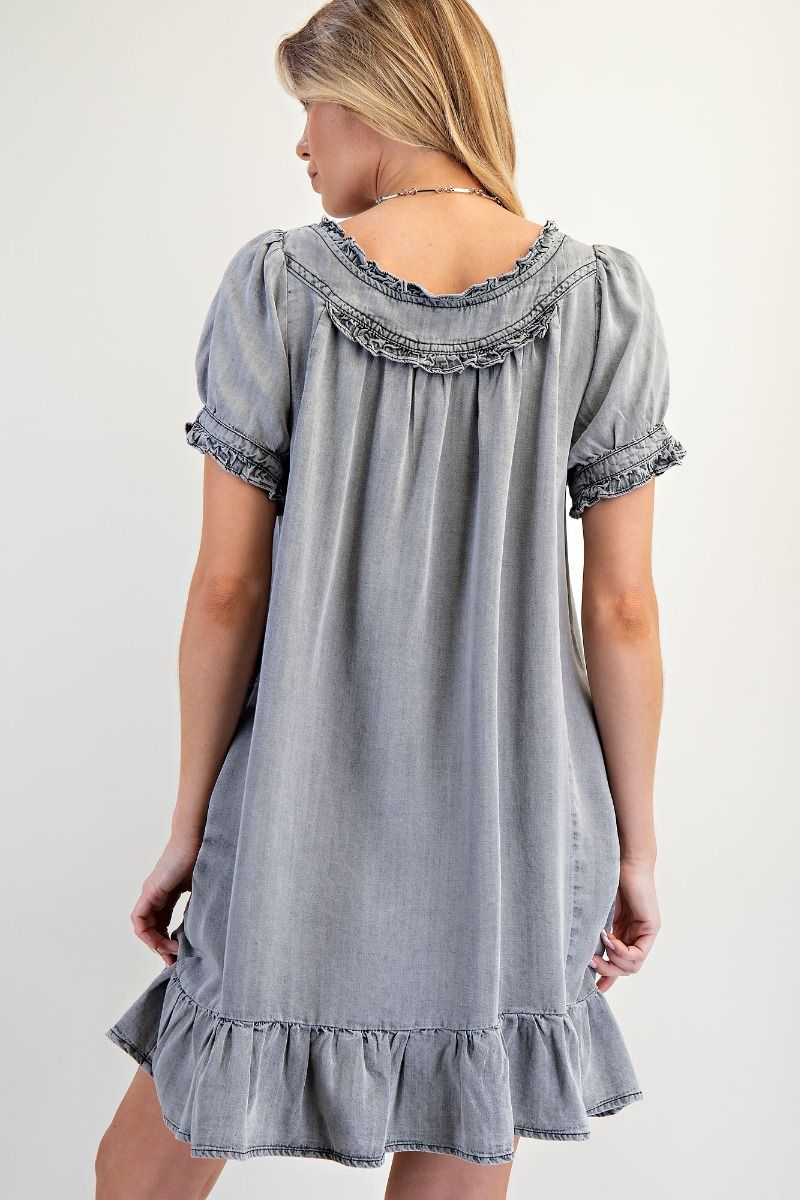 Western boho chambray ruffled dress by Easel