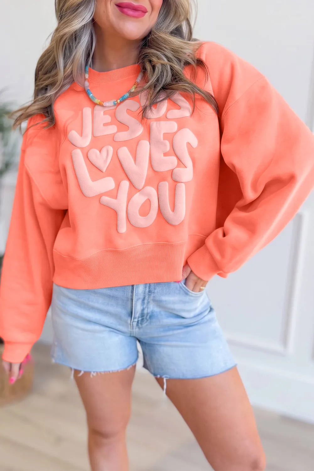 ~PREORDER~ Jesus Loves You Puffy Letter Sweatshirt ~PREORDER~