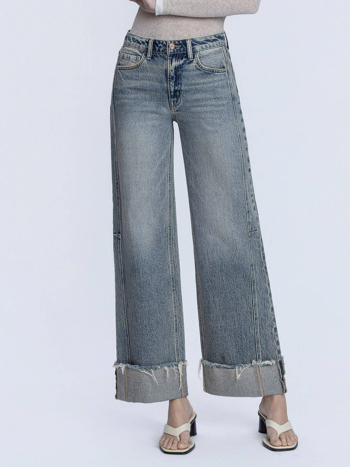 Vervet Tinted Cuff Wide Leg Jeans | High Rise Full Length Denim T7326
