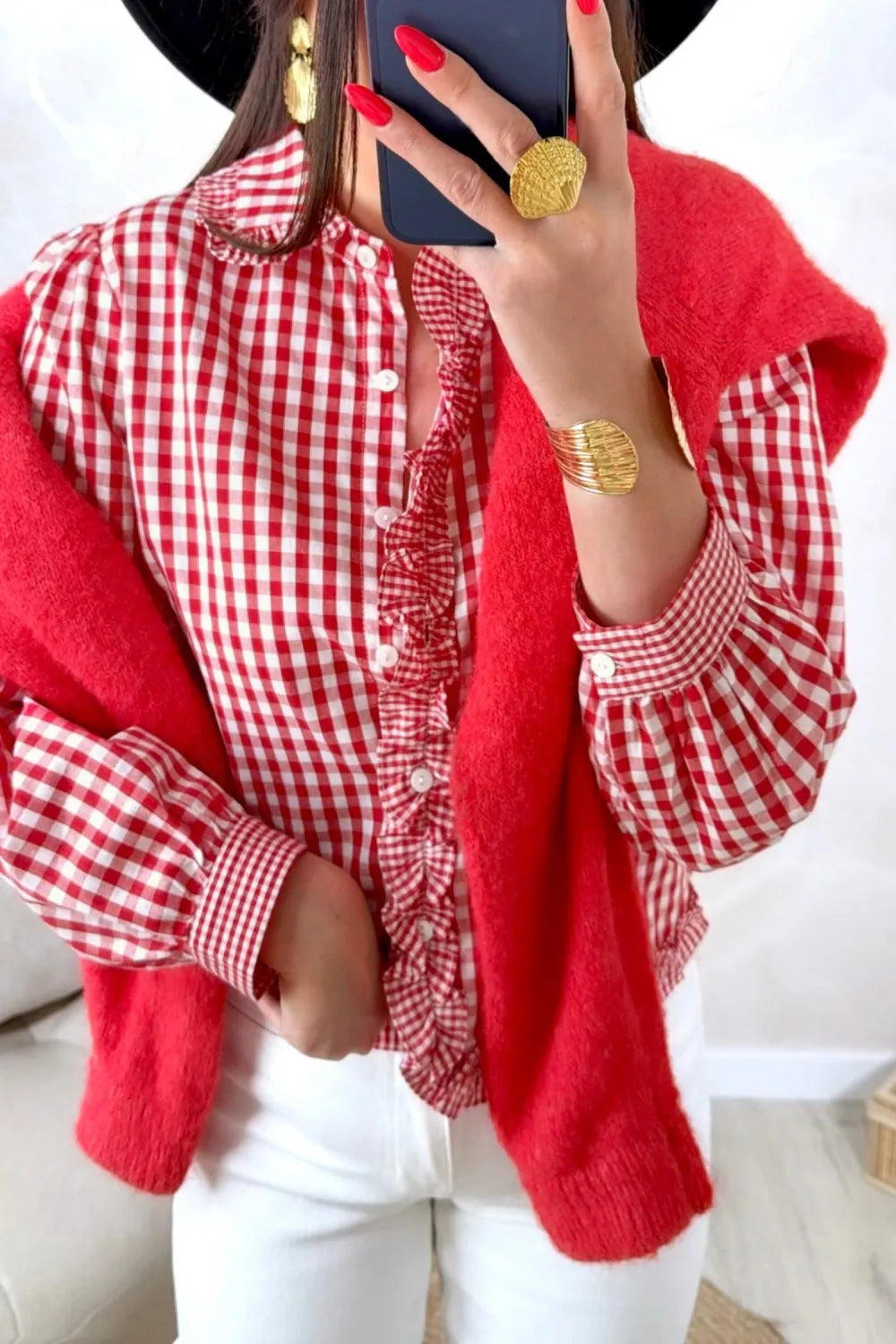 ~PREORDER~ Cherry Picnic Ruffle Gingham Button Down Top ~PREORDER~
