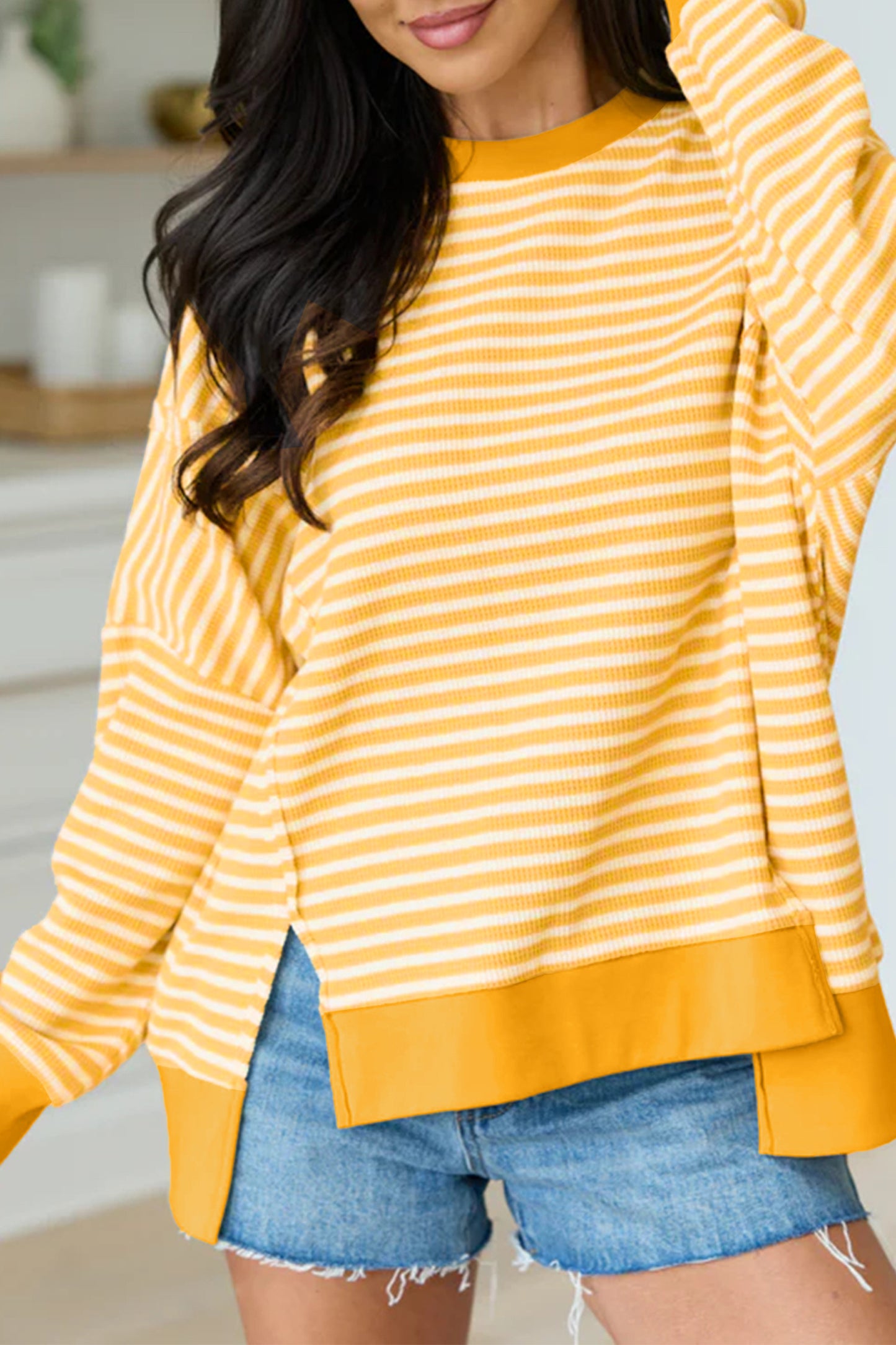 ~PREORDER~ Easy Stripe Textured Knit Split Hem Top ~PREORDER~